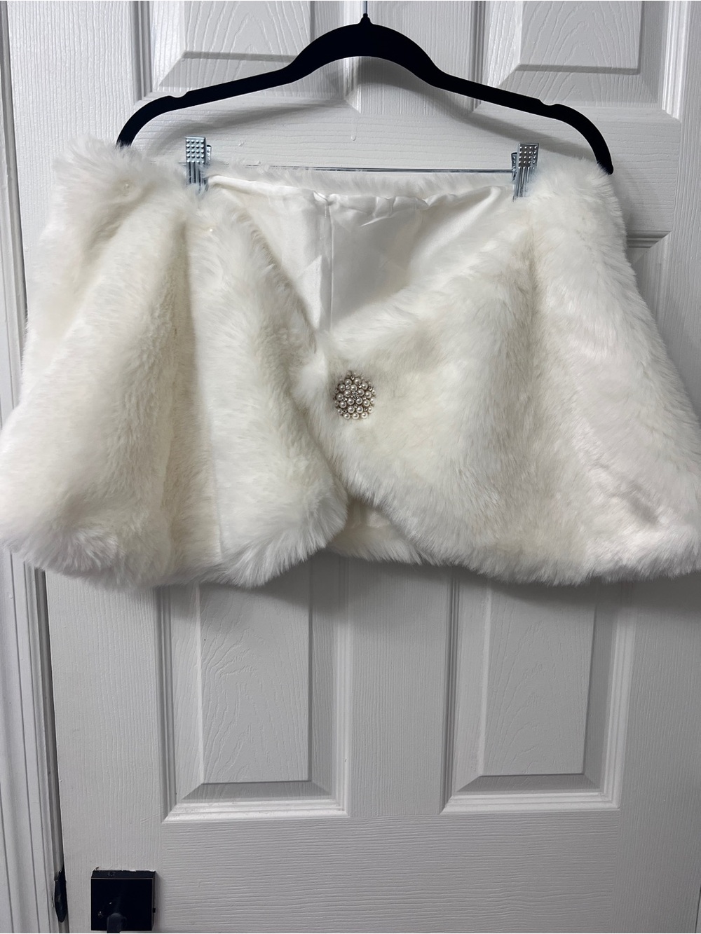 Amazon White Faux Fur Shrug with Brooch